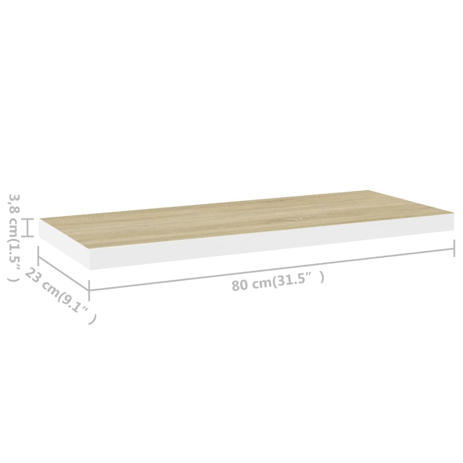 Wandschappen Zwevend 80X23,5X3,8 Cm Mdf Kleurig Eiken En Wit 4 80 x 23.5 x 3.8 cm