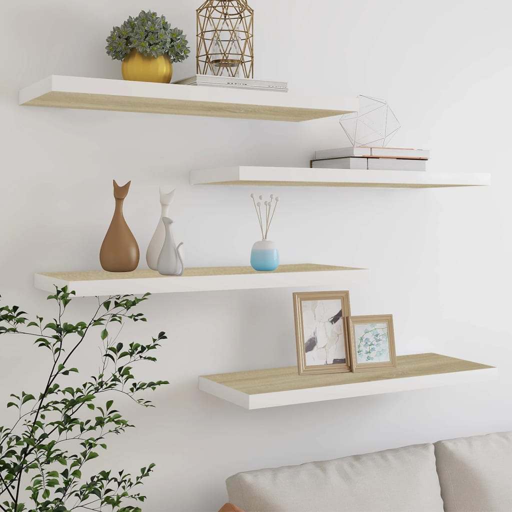 Wandschappen Zwevend 80X23,5X3,8 Cm Mdf Kleurig Eiken En Wit 4 80 x 23.5 x 3.8 cm