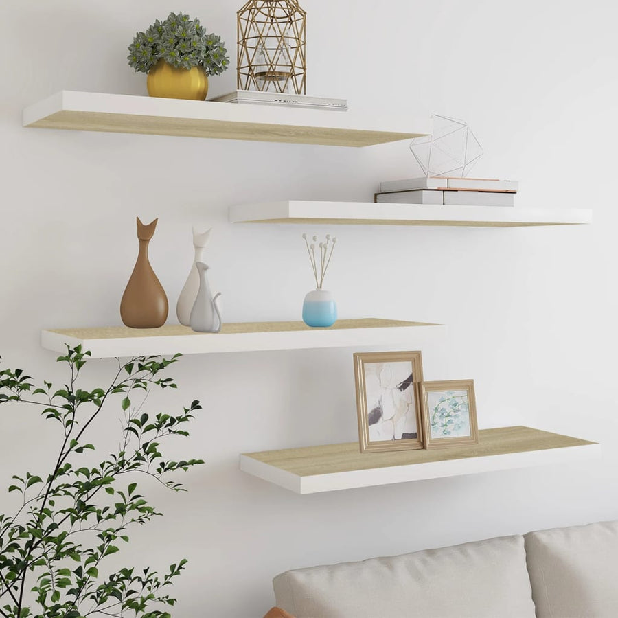Wandschappen Zwevend 80X23,5X3,8 Cm Mdf Kleurig Eiken En Wit 4 80 x 23.5 x 3.8 cm