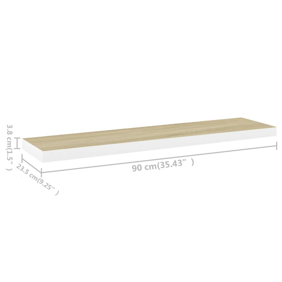 Wandschap Zwevend 90X23,5X3,8 Cm Mdf Kleurig En Eiken En Wit 1 90 x 23.5 x 3.8 cm