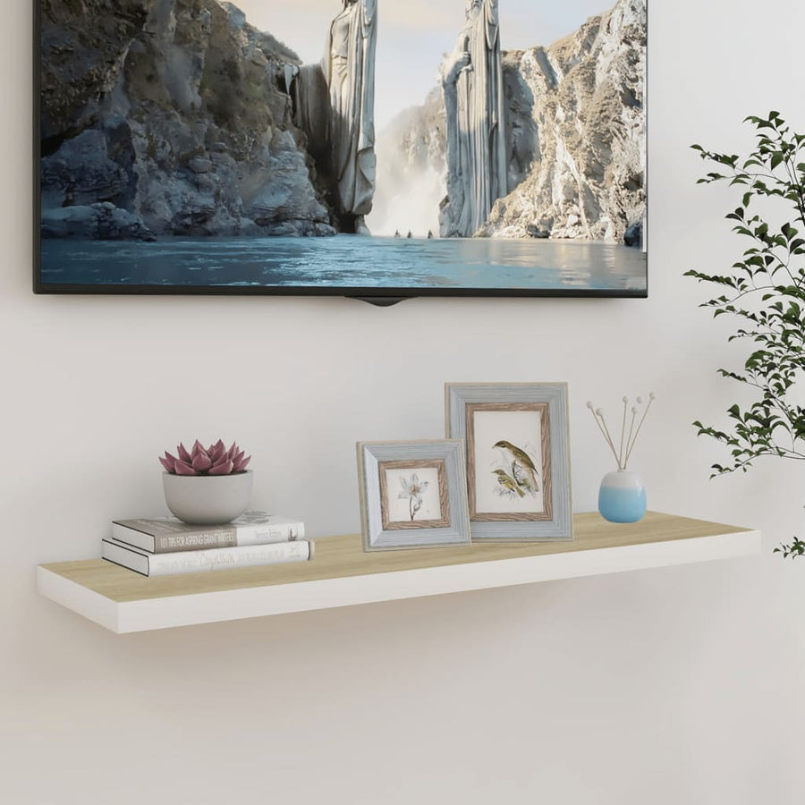Wandschap Zwevend 90X23,5X3,8 Cm Mdf Kleurig En Eiken En Wit 1 90 x 23.5 x 3.8 cm