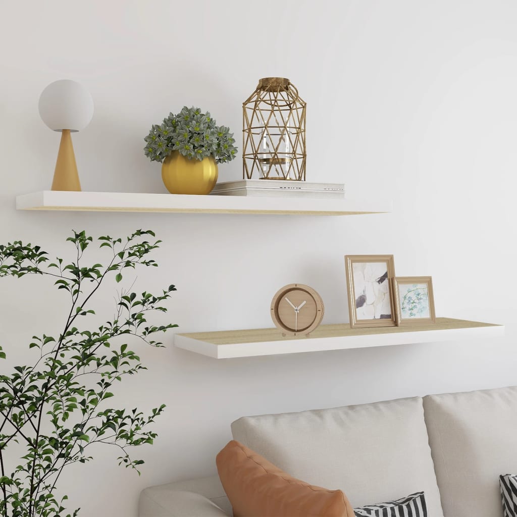 Wandschappen Zwevend 90X3,5X3,8 Cm Mdf Kleurig Eiken En Wit 2 90 x 23.5 x 3.8 cm