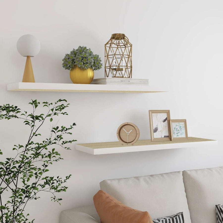 Wandschappen Zwevend 90X3,5X3,8 Cm Mdf Kleurig Eiken En Wit 2 90 x 23.5 x 3.8 cm