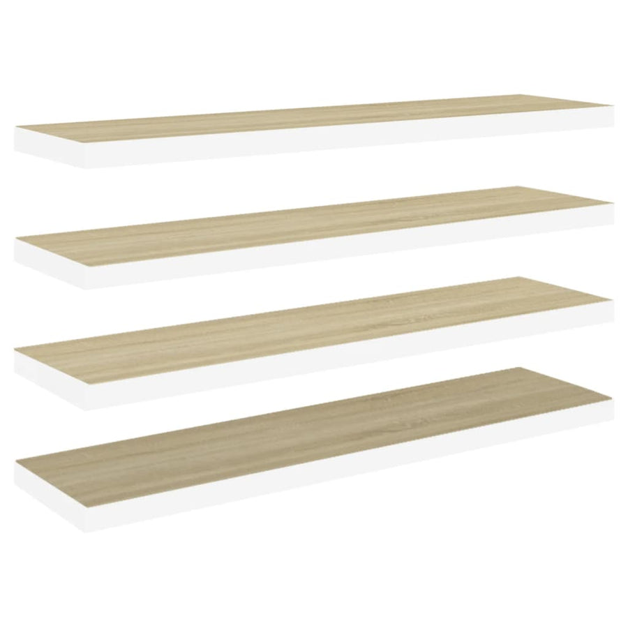 Wandschappen zwevend 4 st 90x23,5x3,8 cm MDF eikenkleurig wit 4 90 x 23.5 x 3.8 cm