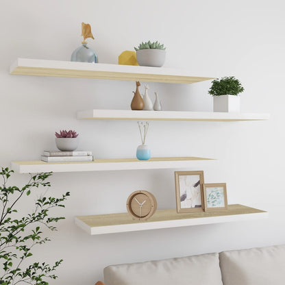 Wandschappen zwevend 4 st 90x23,5x3,8 cm MDF eikenkleurig wit 4 90 x 23.5 x 3.8 cm