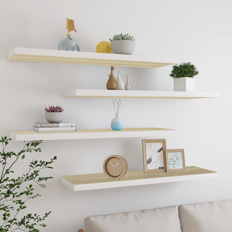 Wandschappen zwevend 4 st 90x23,5x3,8 cm MDF eikenkleurig wit 4 90 x 23.5 x 3.8 cm