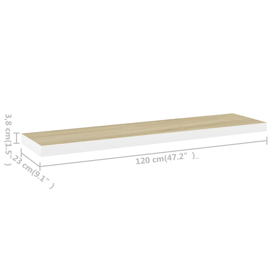 Wandschappen Zwevend 10X3,5X3,8 Cm Mdf Kleurig Eiken En Wit 2 120 x 23.5 x 3.8 cm