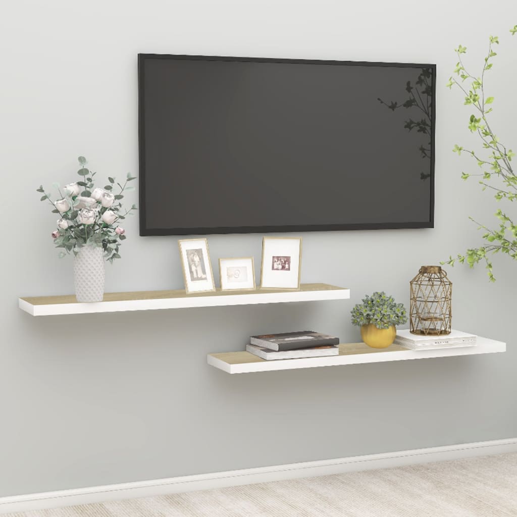 Wandschappen Zwevend 10X3,5X3,8 Cm Mdf Kleurig Eiken En Wit 2 120 x 23.5 x 3.8 cm