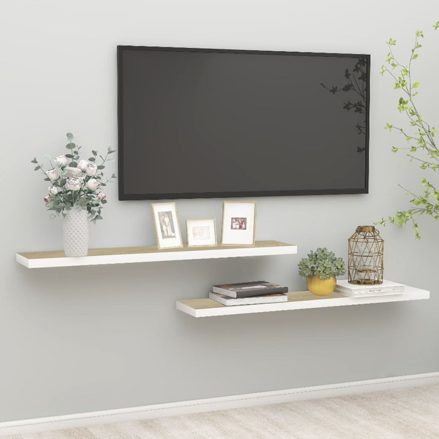 Wandschappen Zwevend 10X3,5X3,8 Cm Mdf Kleurig Eiken En Wit 2 120 x 23.5 x 3.8 cm