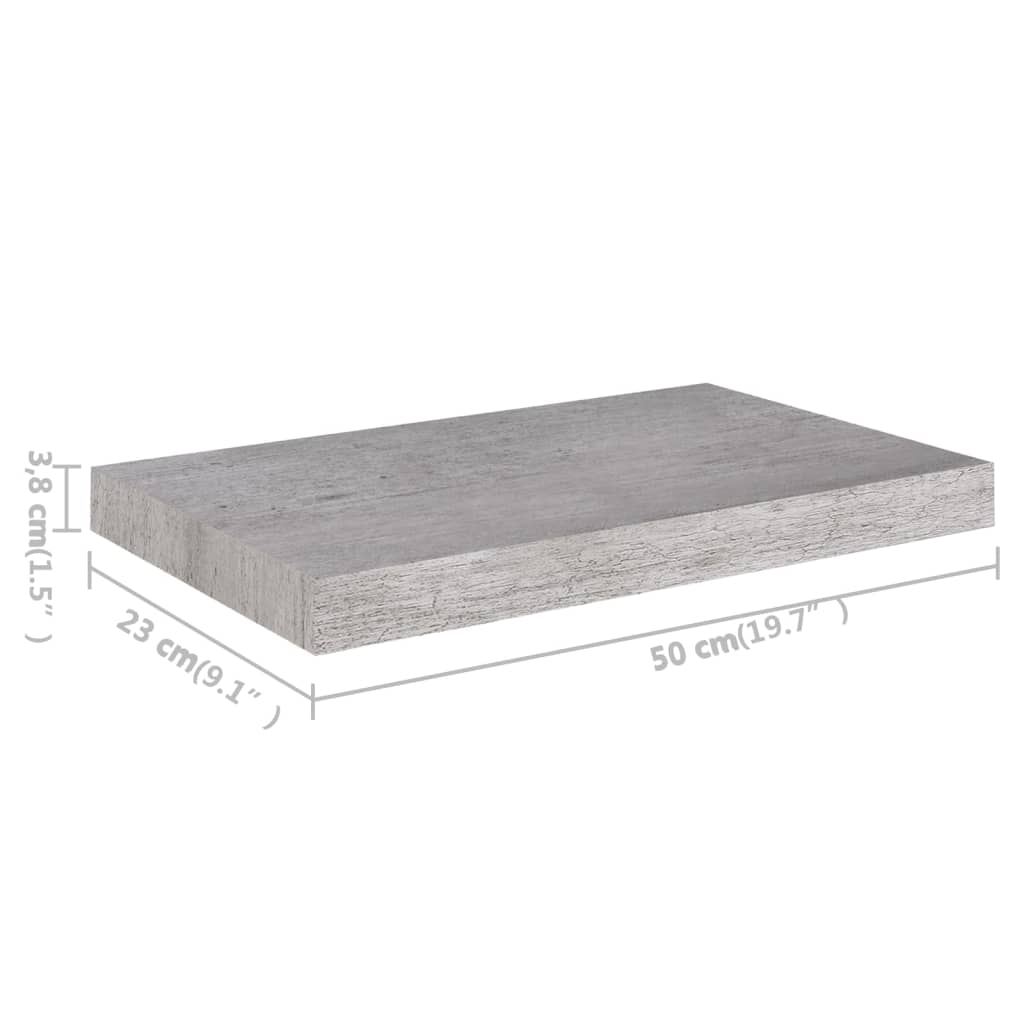 Wandschappen Zwevend 50X3X3,8 Cm Mdf Betongrijs 2 50 x 23 x 3.8 cm