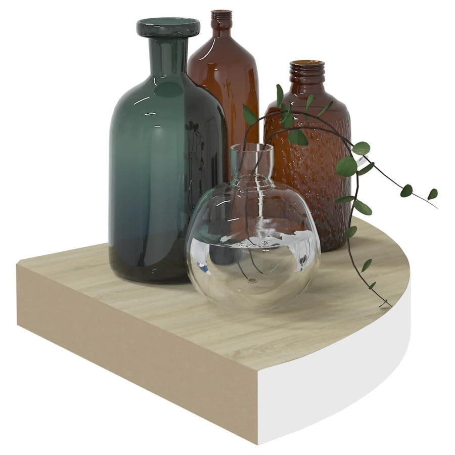 Hoekwandschappen 5X5X3,8 Cm Mdf Kleurig En 2 25 x 25 x 3.8 cm Eiken en wit
