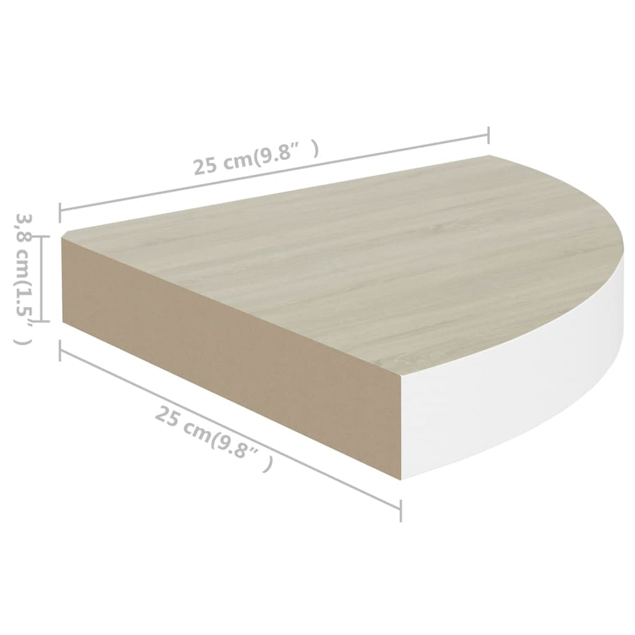 Hoekwandschappen 5X5X3,8 Cm Mdf Kleurig En 2 25 x 25 x 3.8 cm Eiken en wit