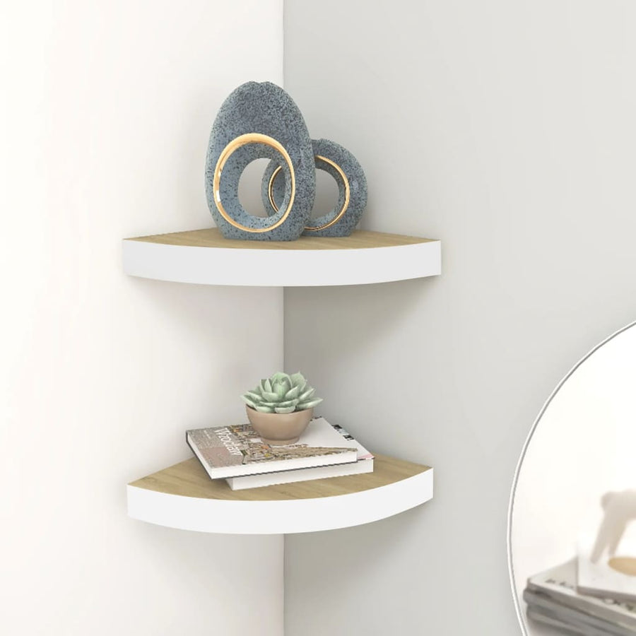 Hoekwandschappen 5X5X3,8 Cm Mdf Kleurig En 2 25 x 25 x 3.8 cm Eiken en wit