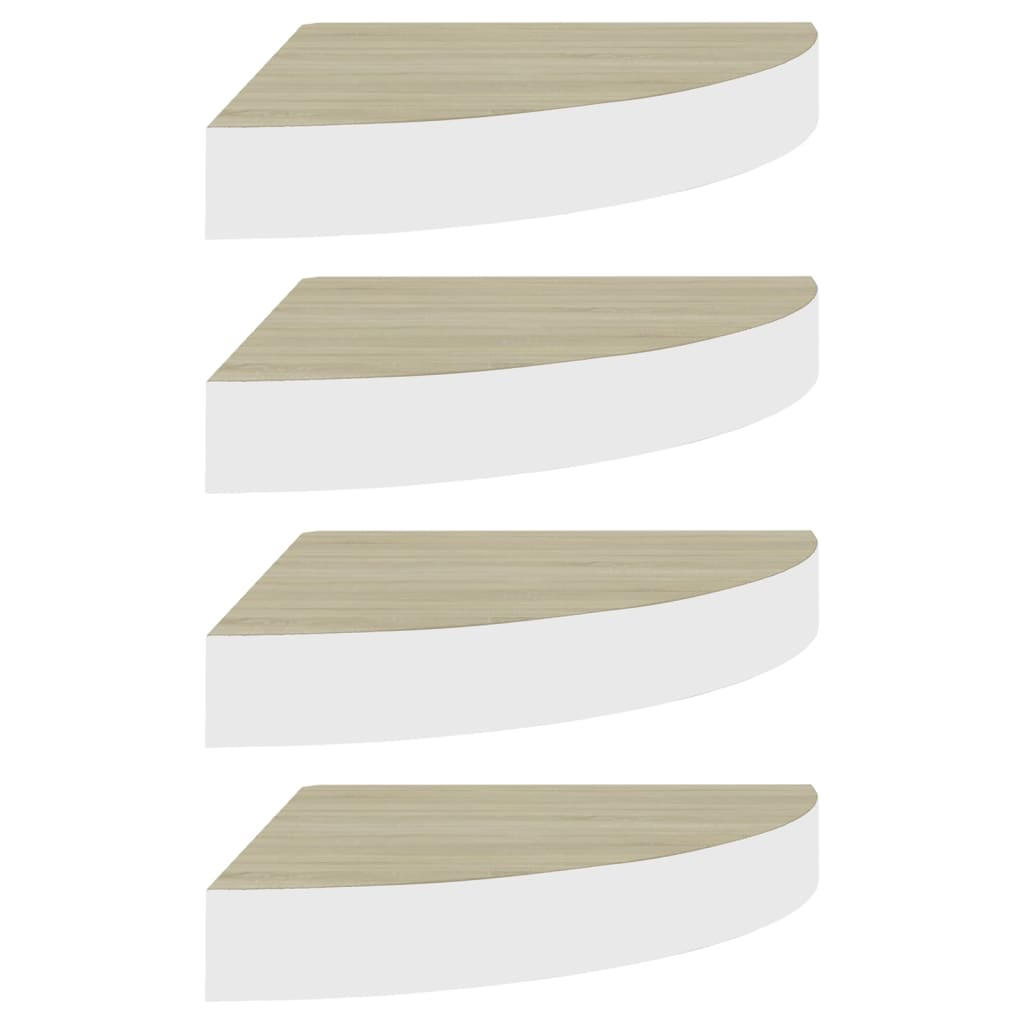 Hoekwandschappen 25X25X3,8 Cm Mdf Kleurig En 4 25 x 25 x 3.8 cm Eiken en wit