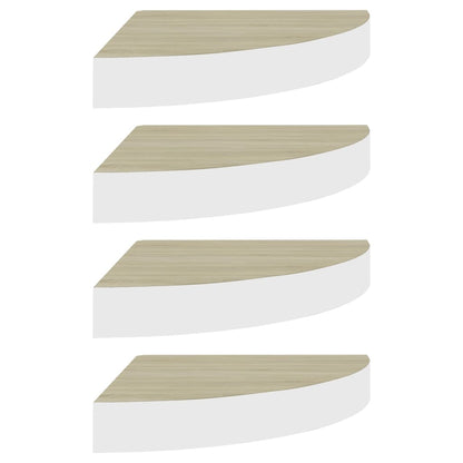 Hoekwandschappen 25X25X3,8 Cm Mdf Kleurig En 4 25 x 25 x 3.8 cm Eiken en wit
