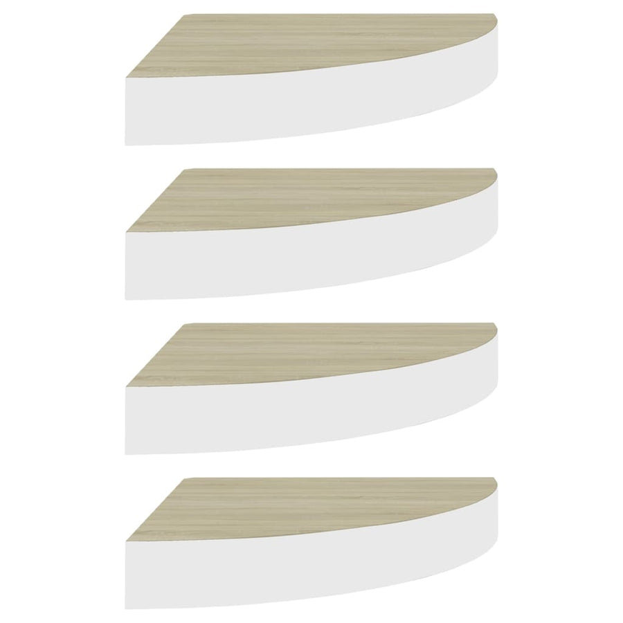 Hoekwandschappen 25X25X3,8 Cm Mdf Kleurig En 4 25 x 25 x 3.8 cm Eiken en wit