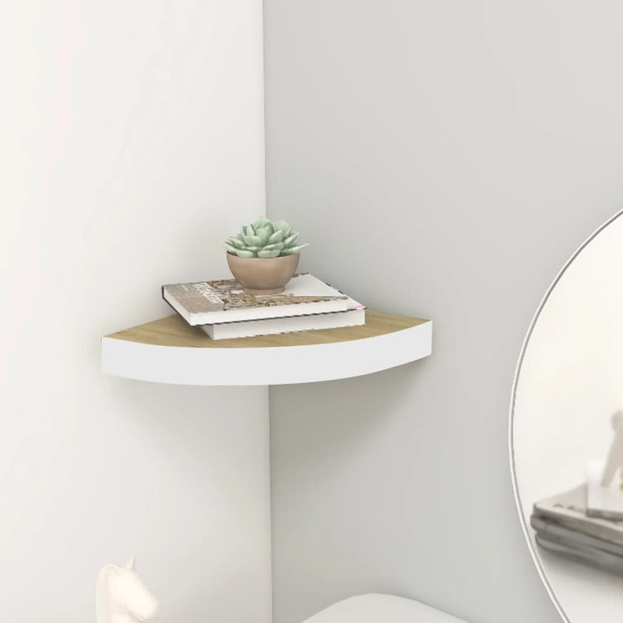 Hoekwandschap 35X35X3,8 Cm Mdf Kleurig En 1 35 x 35 x 3.8 cm Eiken en wit