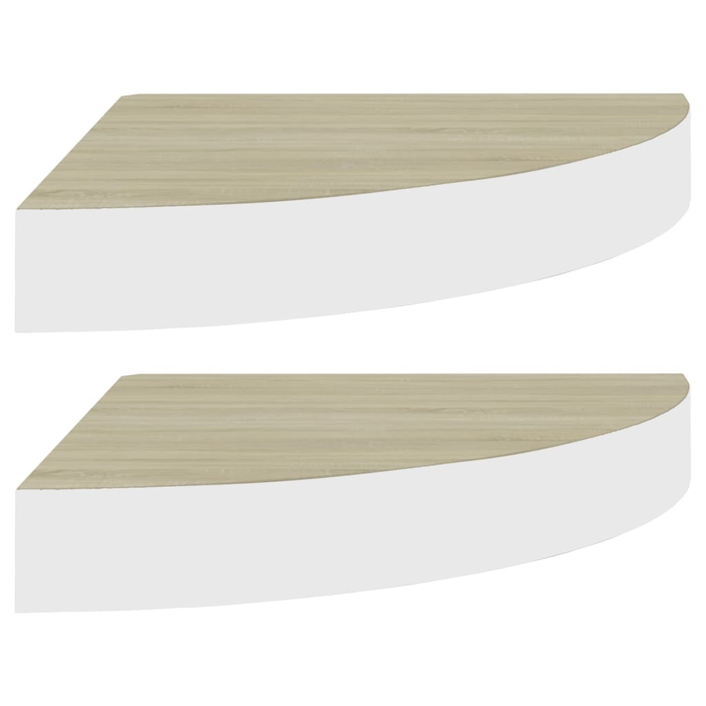 Hoekwandschappen 35X35X3,8 Cm Mdf Kleurig En 2 35 x 35 x 3.8 cm Eiken en wit
