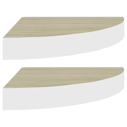 Hoekwandschappen 35X35X3,8 Cm Mdf Kleurig En 2 35 x 35 x 3.8 cm Eiken en wit