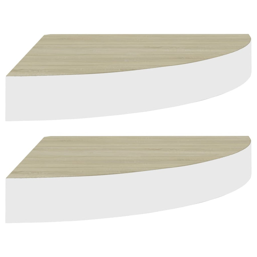 Hoekwandschappen 35X35X3,8 Cm Mdf Kleurig En 2 35 x 35 x 3.8 cm Eiken en wit