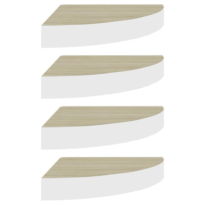 Hoekwandschappen 35X35X3,8 Cm Mdf Kleurig En 4 35 x 35 x 3.8 cm Eiken en wit