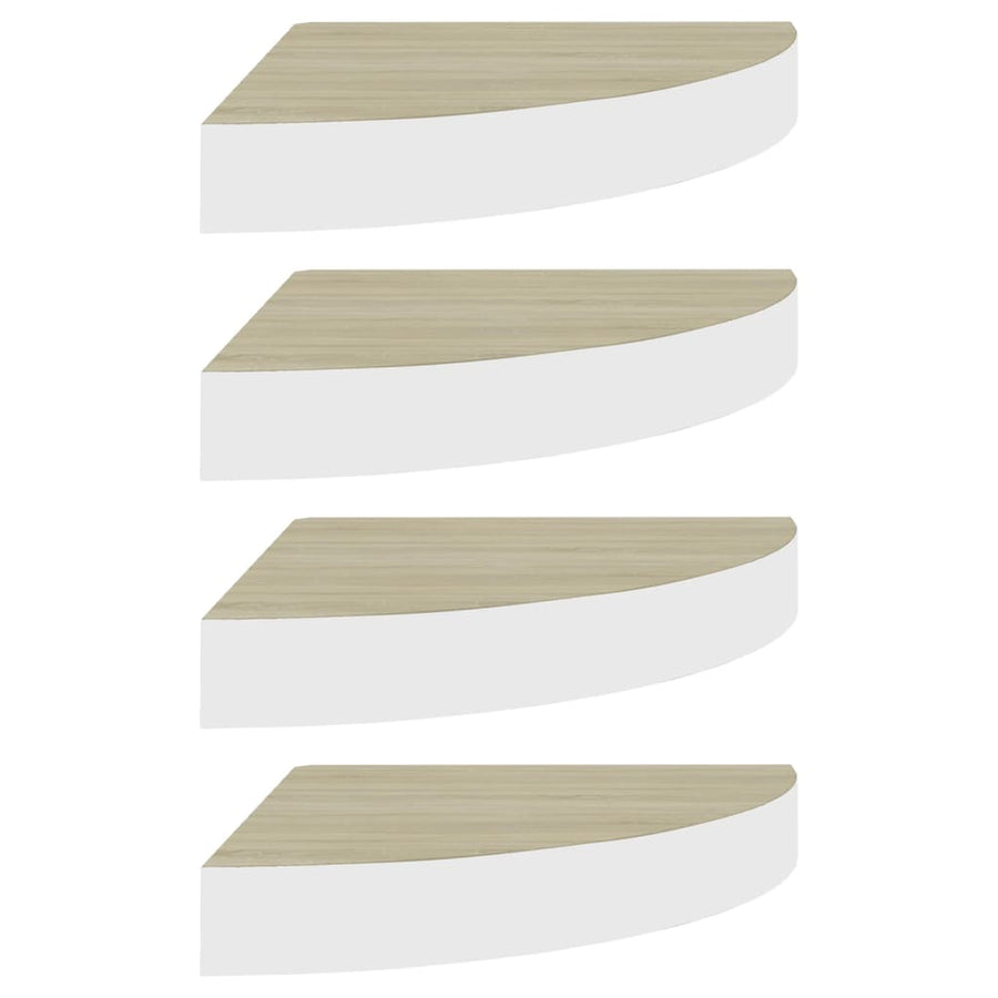 Hoekwandschappen 35X35X3,8 Cm Mdf Kleurig En 4 35 x 35 x 3.8 cm Eiken en wit