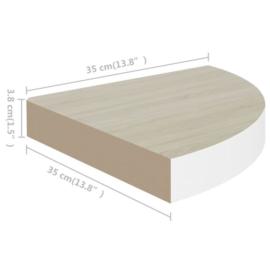 Hoekwandschappen 35X35X3,8 Cm Mdf Kleurig En 4 35 x 35 x 3.8 cm Eiken en wit