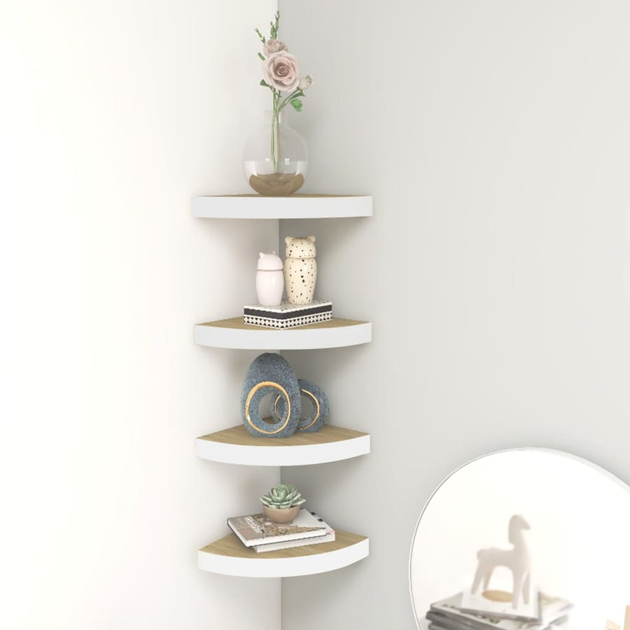 Hoekwandschappen 35X35X3,8 Cm Mdf Kleurig En 4 35 x 35 x 3.8 cm Eiken en wit