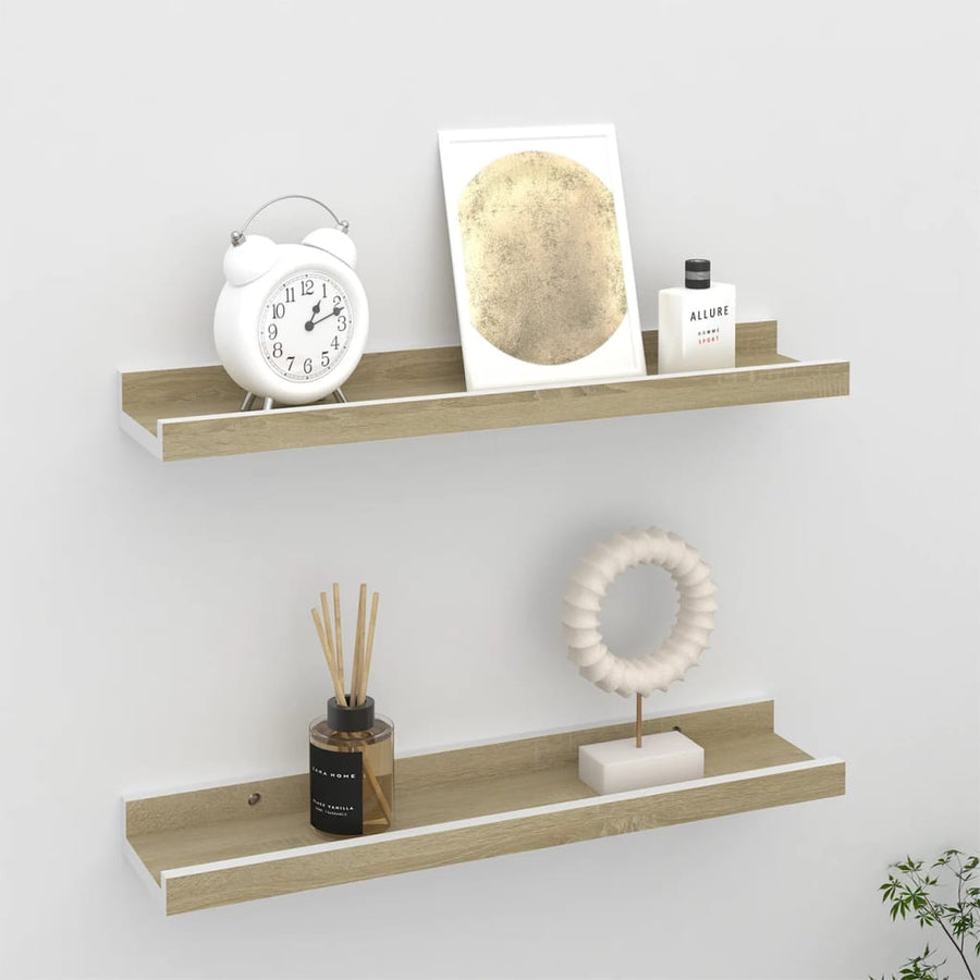 Wandschappen Kleurig 2 40 x 9 x 3 cm Wit en sonoma eiken