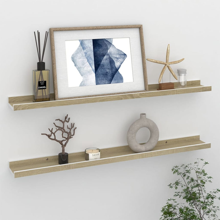 Wandschappen Kleurig 2 80 x 9 x 3 cm Wit en sonoma eiken