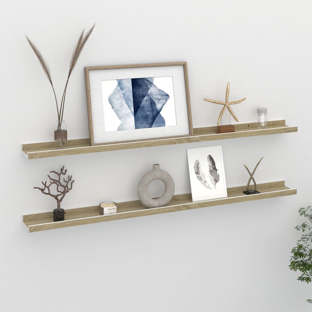 Wandschappen Kleurig 2 100 x 9 x 3 cm Wit en sonoma eiken