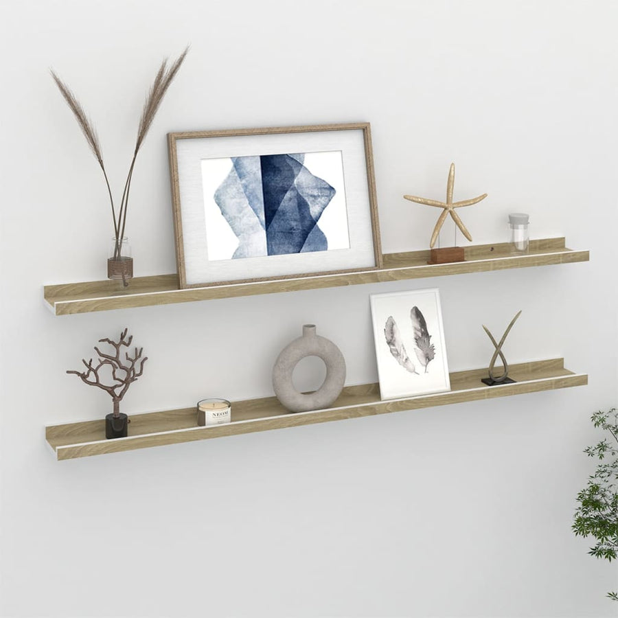 Wandschappen Kleurig 2 100 x 9 x 3 cm Wit en sonoma eiken