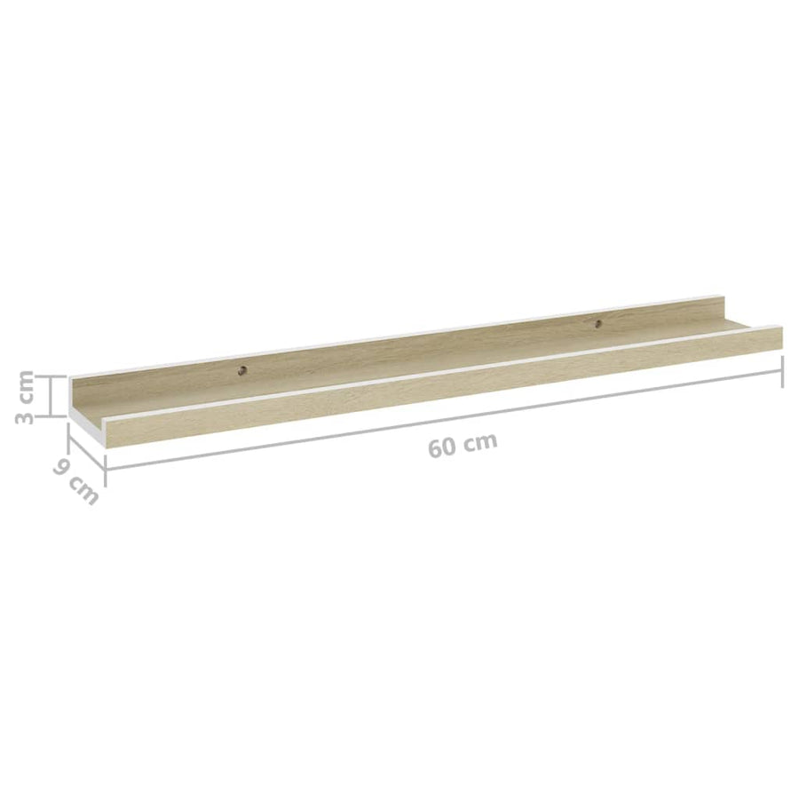 Wandschappen Kleurig 4 60 x 9 x 3 cm Wit en sonoma eiken