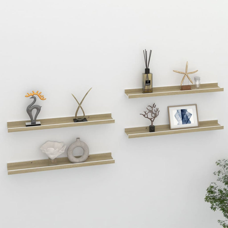 Wandschappen Kleurig 4 60 x 9 x 3 cm Wit en sonoma eiken