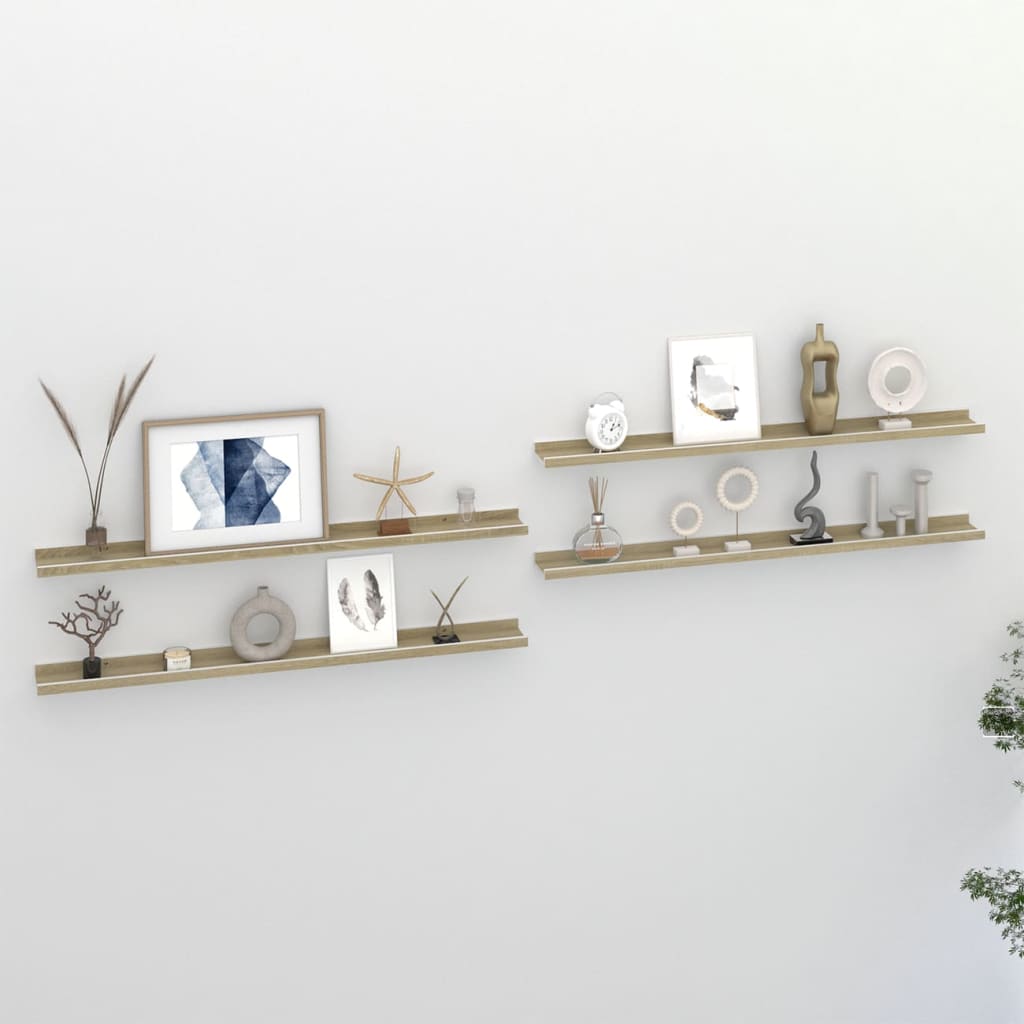 Wandschappen 4 St 100X9X3 Cm Wit En Sonoma Eikenkleurig 100 x 9 x 3 cm