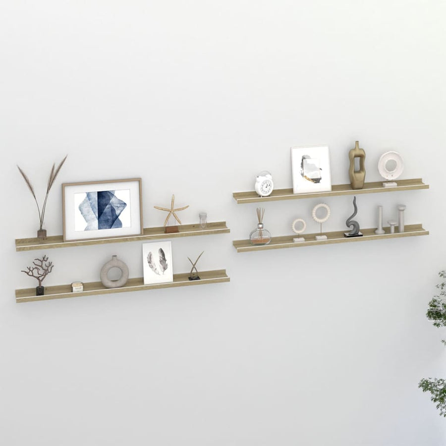 Wandschappen 4 St 100X9X3 Cm Wit En Sonoma Eikenkleurig 100 x 9 x 3 cm