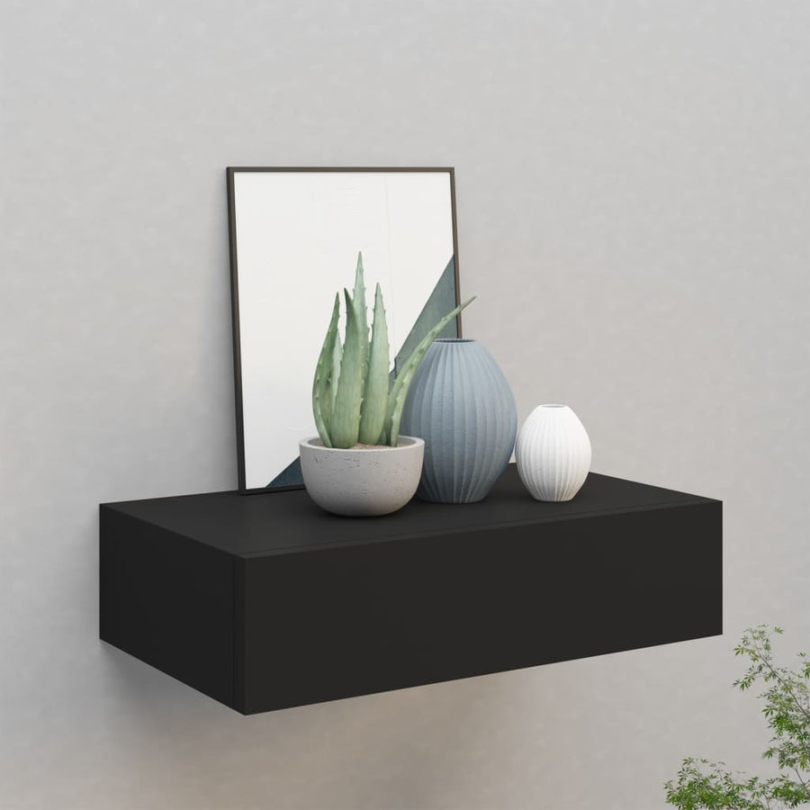 Wandschap Met Lade 40X23,5X0 Cm Mdf 1 40 x 23.5 x 10 cm Zwart