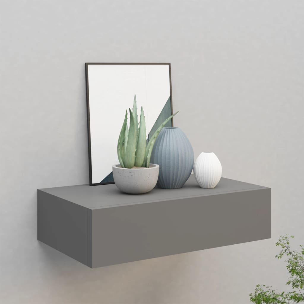 Wandschap Met Lade 40X23,5X0 Cm Mdf 1 40 x 23.5 x 10 cm Grijs