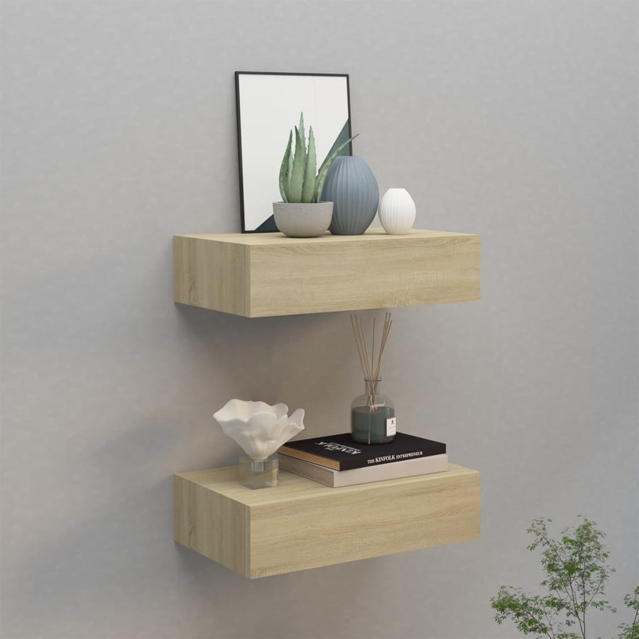Wandschappen Met Lade 40X3,5X10 Cm Mdf Kleurig 2 40 x 23.5 x 10 cm Eiken