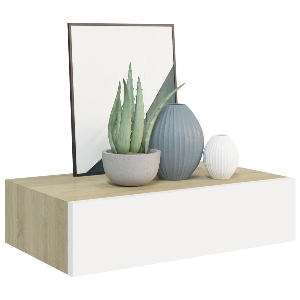 Wandschap Met Lade 40X23,5X0 Cm Mdf Kleurig En 1 40 x 23.5 x 10 cm Eiken en wit