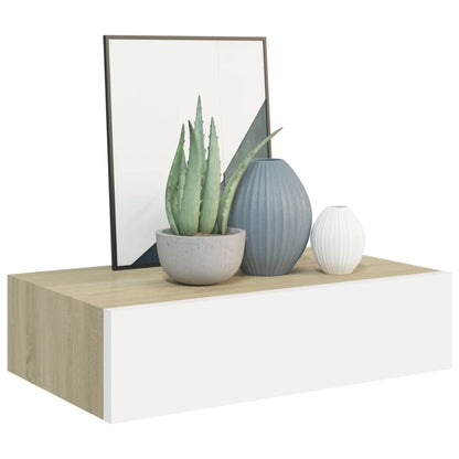 Wandschap Met Lade 40X23,5X0 Cm Mdf Kleurig En 1 40 x 23.5 x 10 cm Eiken en wit