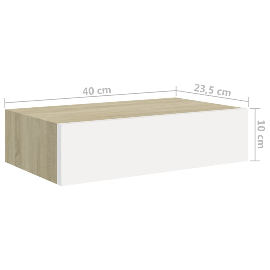 Wandschap Met Lade 40X23,5X0 Cm Mdf Kleurig En 1 40 x 23.5 x 10 cm Eiken en wit