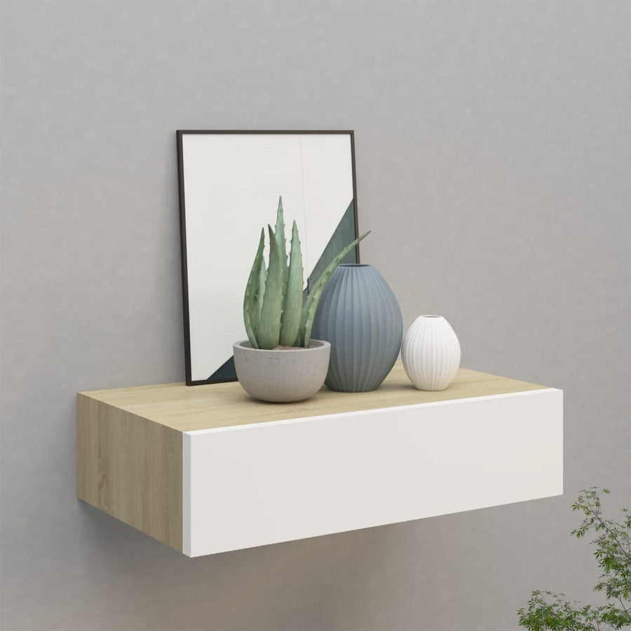 Wandschap Met Lade 40X23,5X0 Cm Mdf Kleurig En 1 40 x 23.5 x 10 cm Eiken en wit