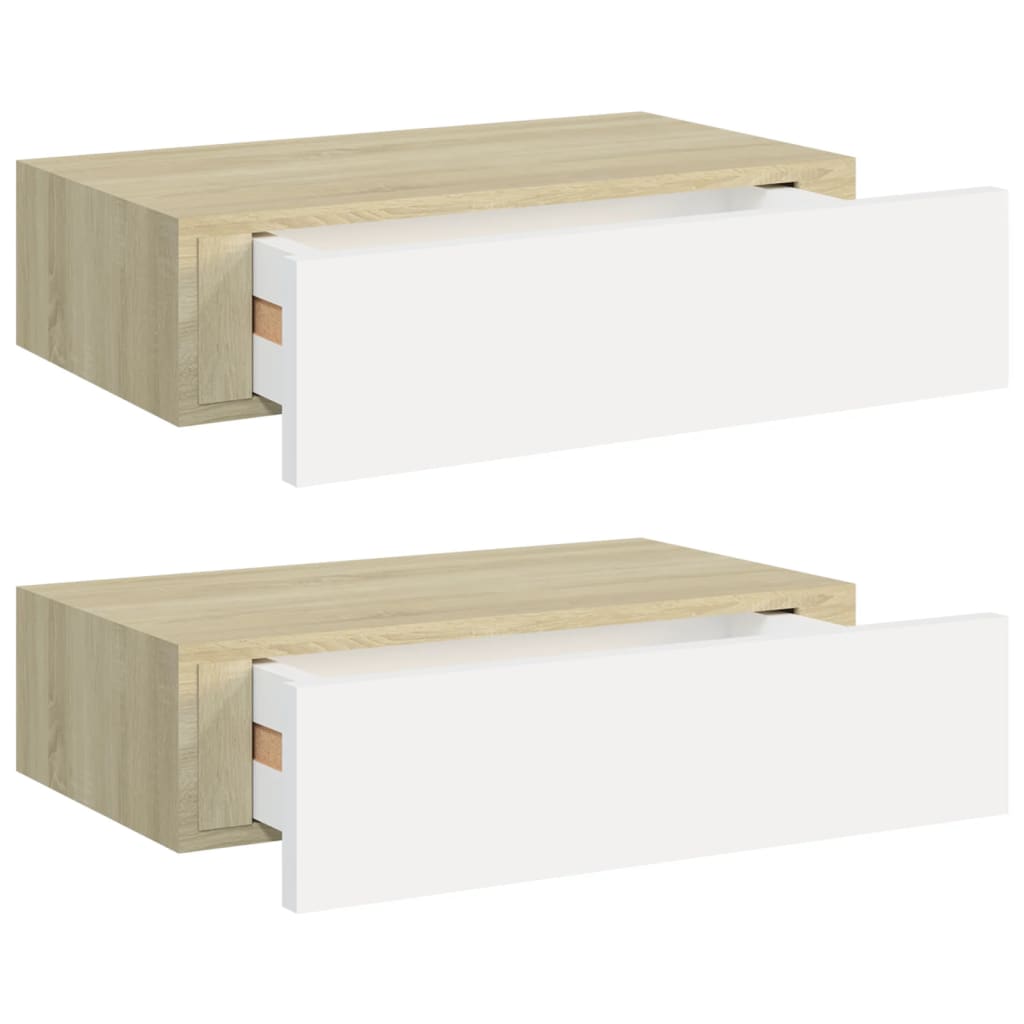 Wandschappen Met Lade 40X3,5X10 Cm Mdf Kleur En 2 40 x 23.5 x 10 cm Eiken en wit