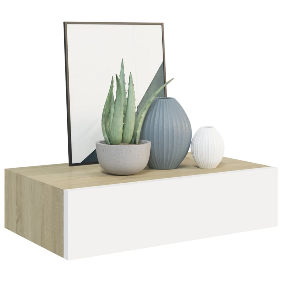Wandschappen Met Lade 40X3,5X10 Cm Mdf Kleur En 2 40 x 23.5 x 10 cm Eiken en wit