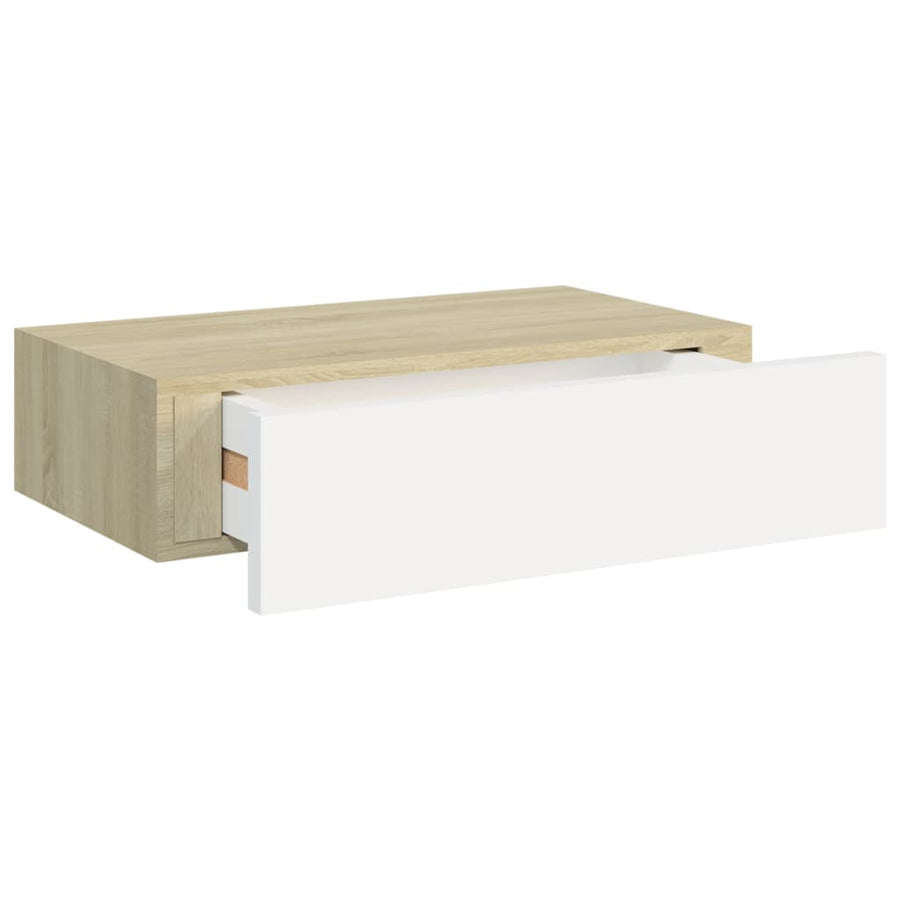 Wandschappen Met Lade 40X3,5X10 Cm Mdf Kleur En 2 40 x 23.5 x 10 cm Eiken en wit