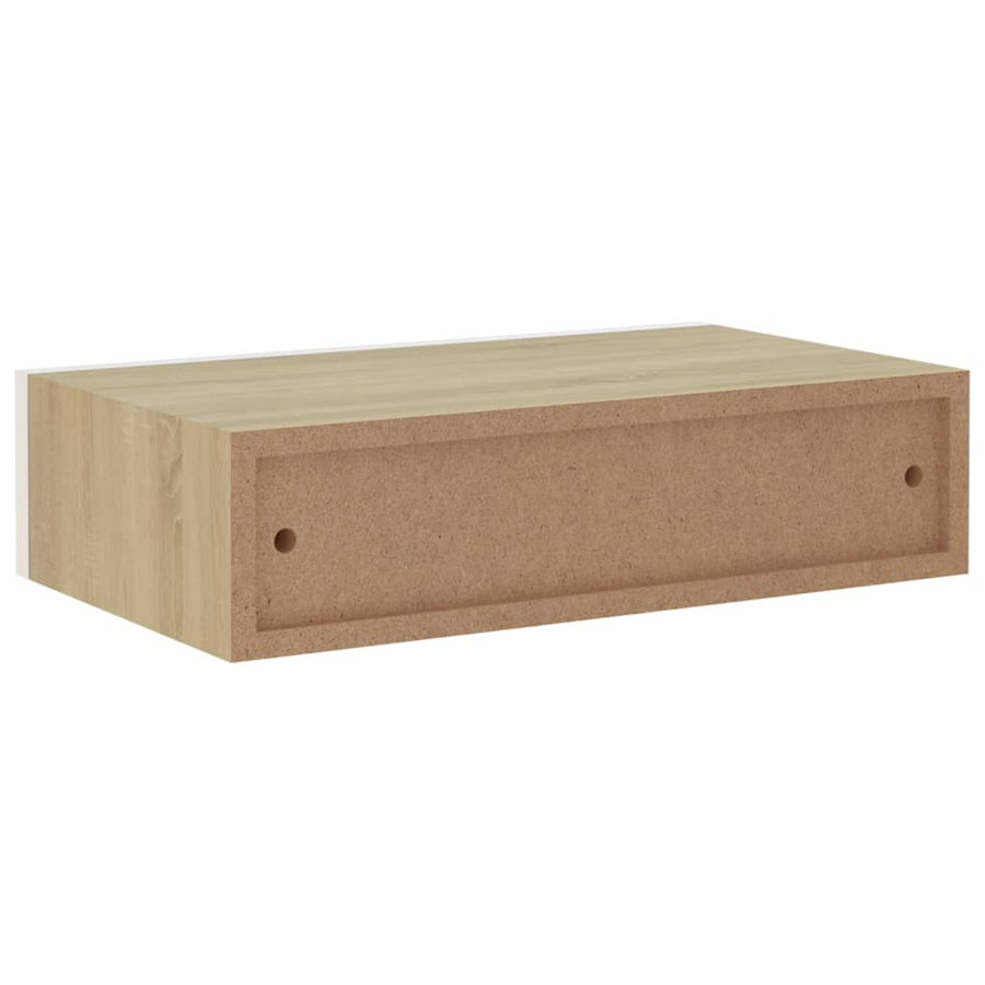 Wandschappen Met Lade 40X3,5X10 Cm Mdf Kleur En 2 40 x 23.5 x 10 cm Eiken en wit