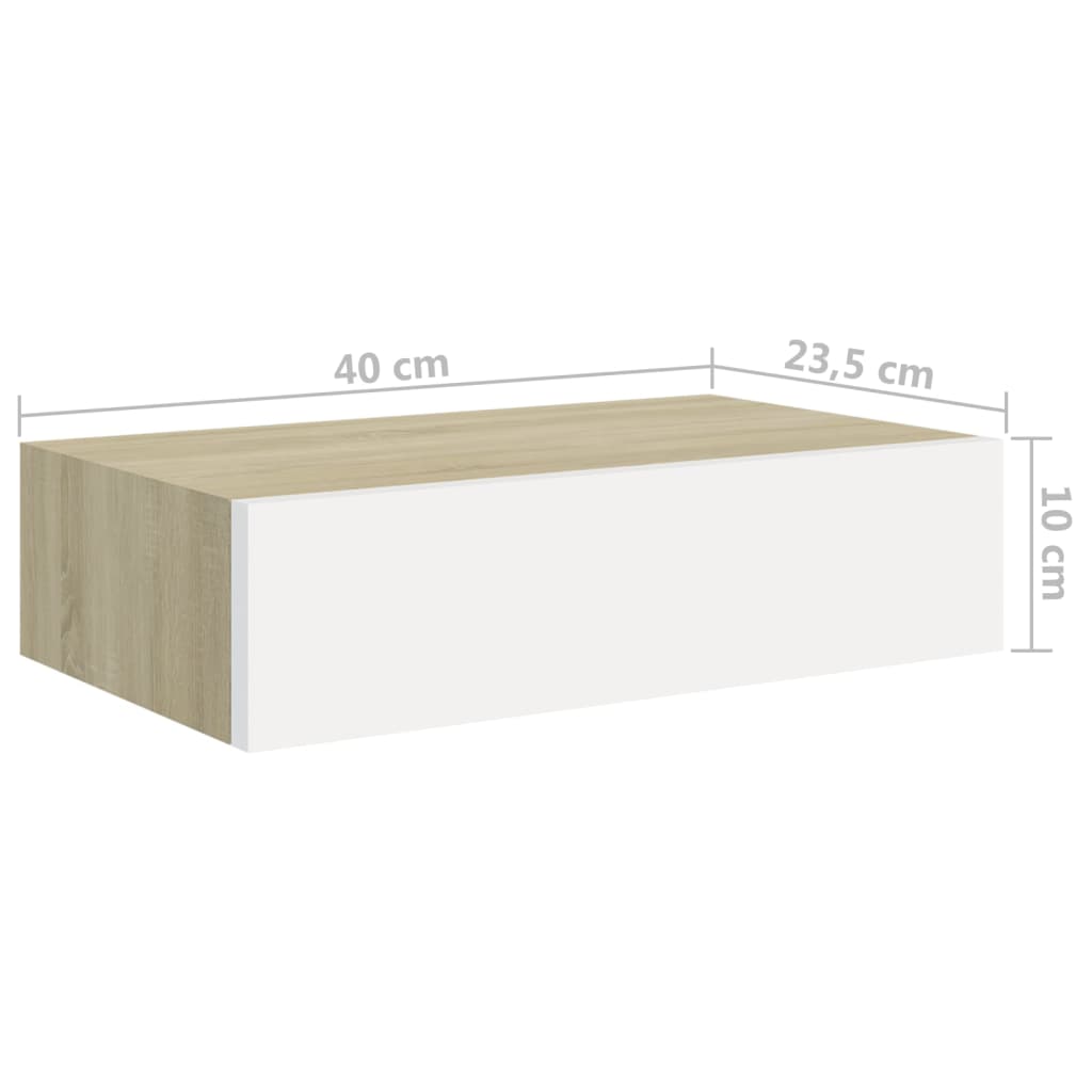 Wandschappen Met Lade 40X3,5X10 Cm Mdf Kleur En 2 40 x 23.5 x 10 cm Eiken en wit