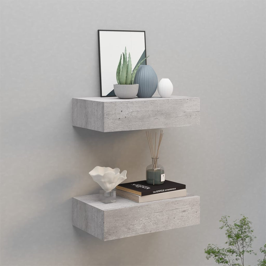 Wandschappen Met Lade 40X3,5X10 Cm Mdf 2 40 x 23.5 x 10 cm Betongrijs