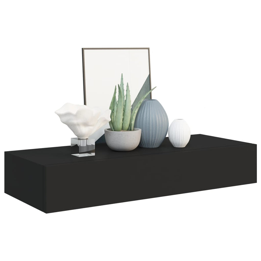 Wandschap Met Lade 60X23,5X0 Cm Mdf 1 60 x 23.5 x 10 cm Zwart